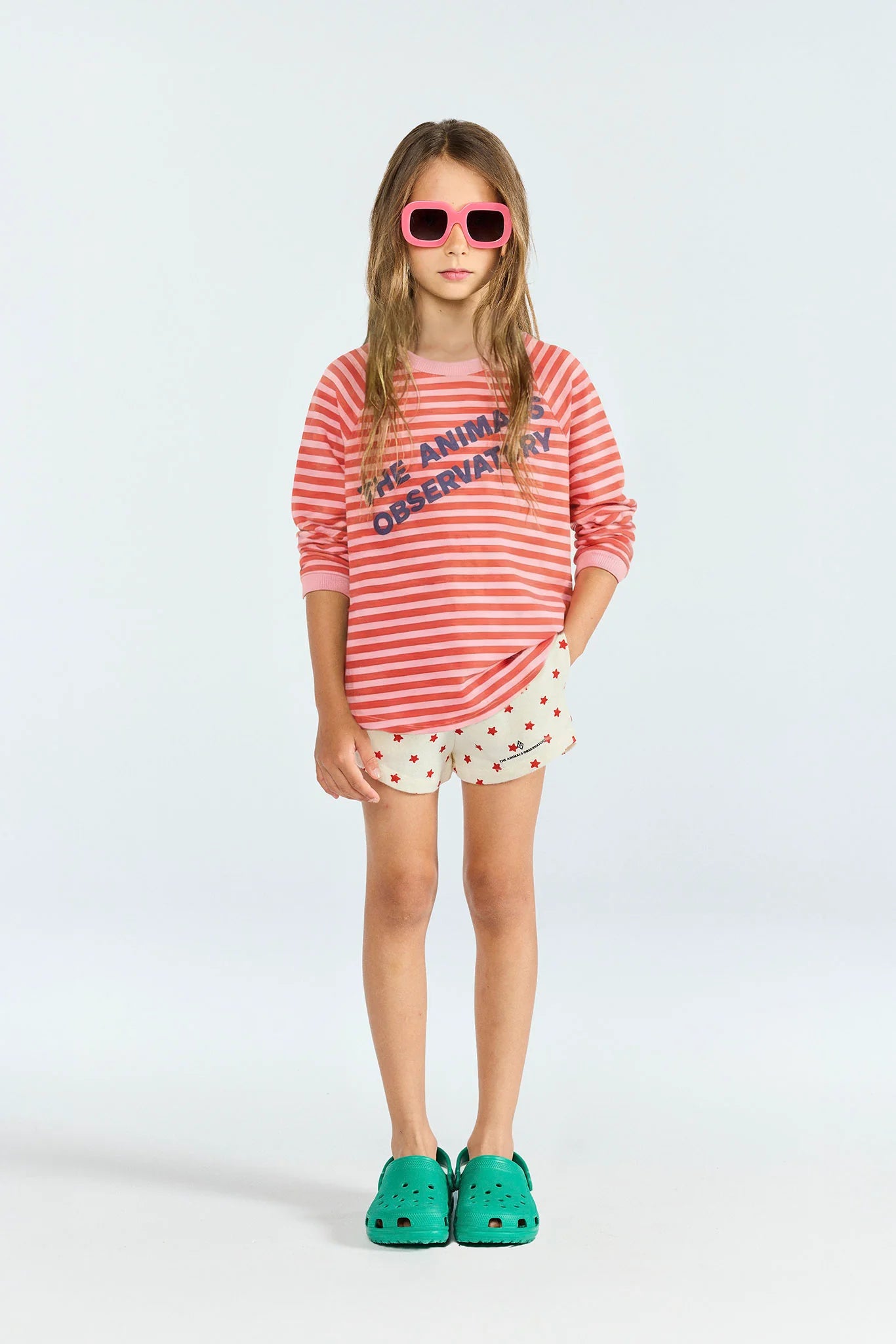 T-shirt longues manches lignées rouge & ROSE