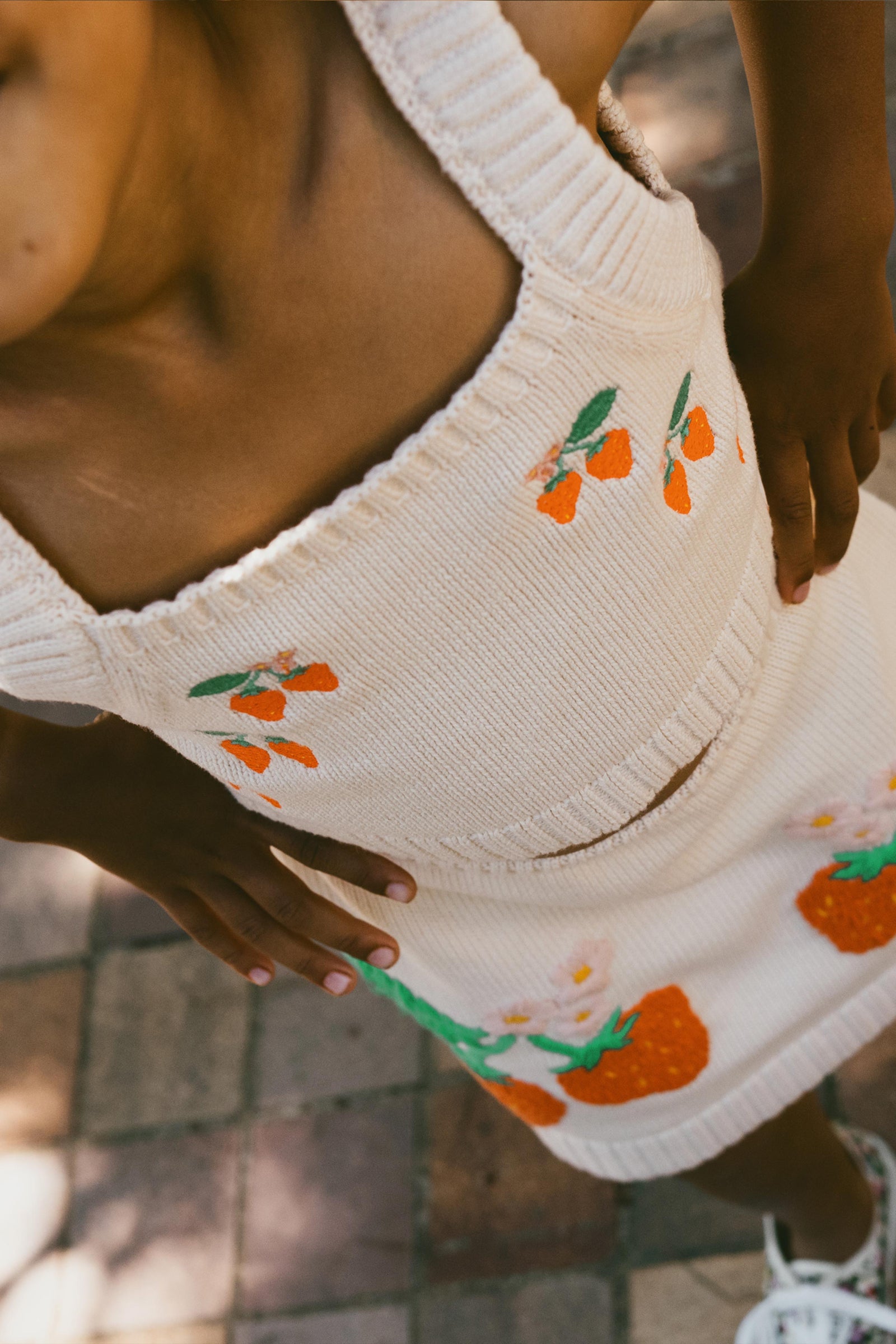 Strawberry Print Knit Crop Top  
