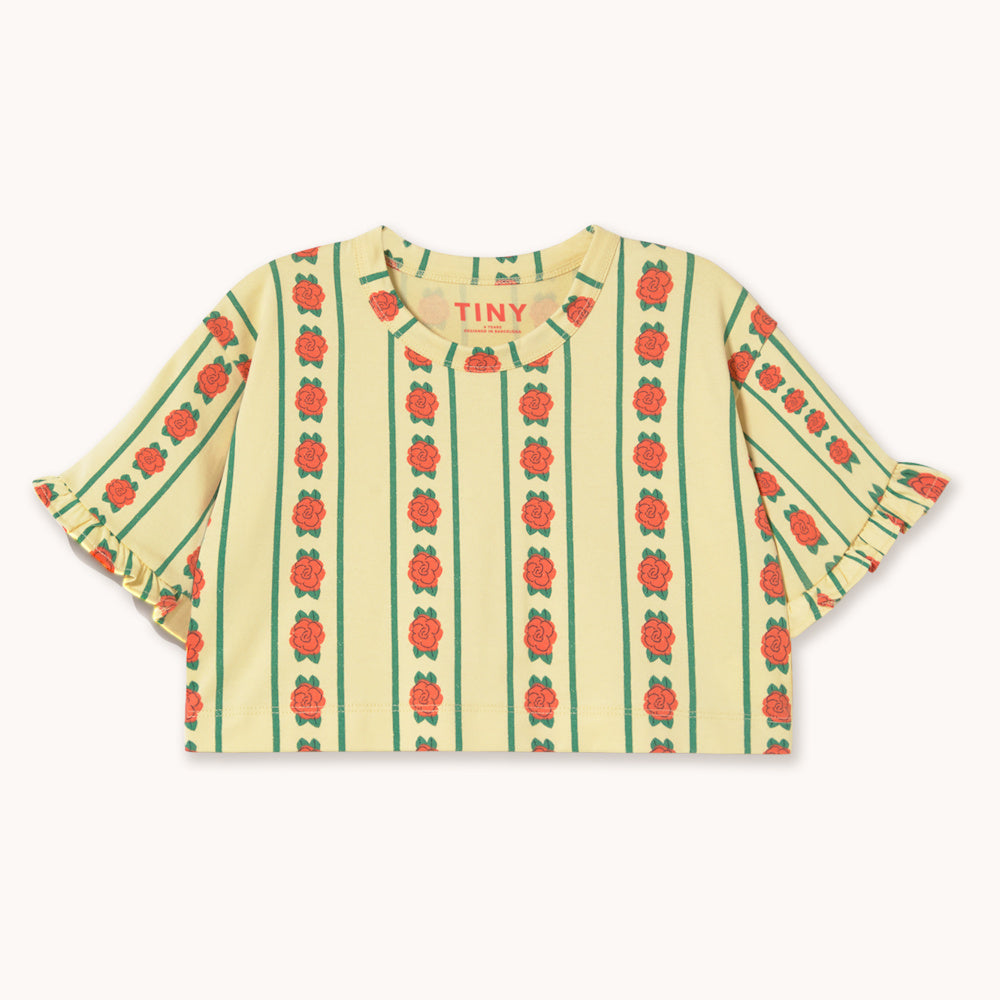 T-shirt Court à Motif de Roses