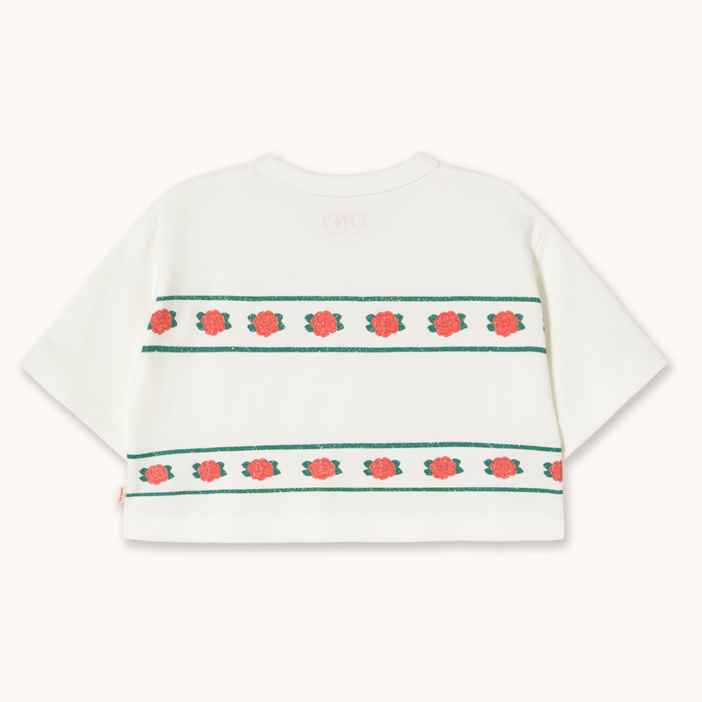 Cropped T-shirt with Rose Print
