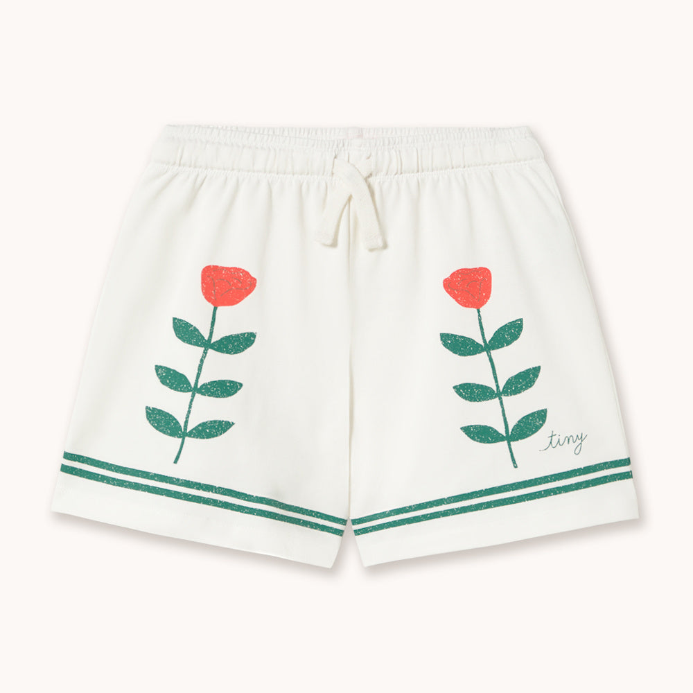 Shorts with Red Roses Graphic Print