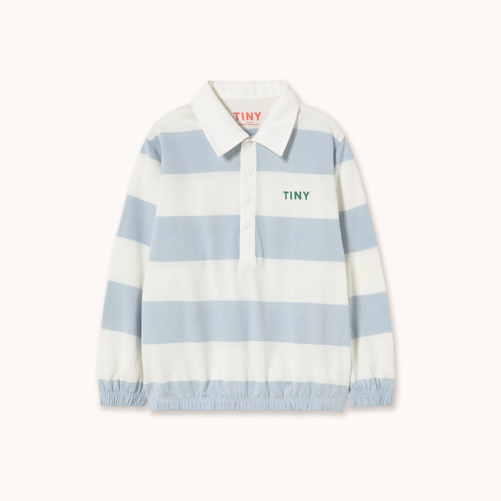 T-shirt Polo Tricoté Manches Longues à Rayures Bleu Clair et Blanc