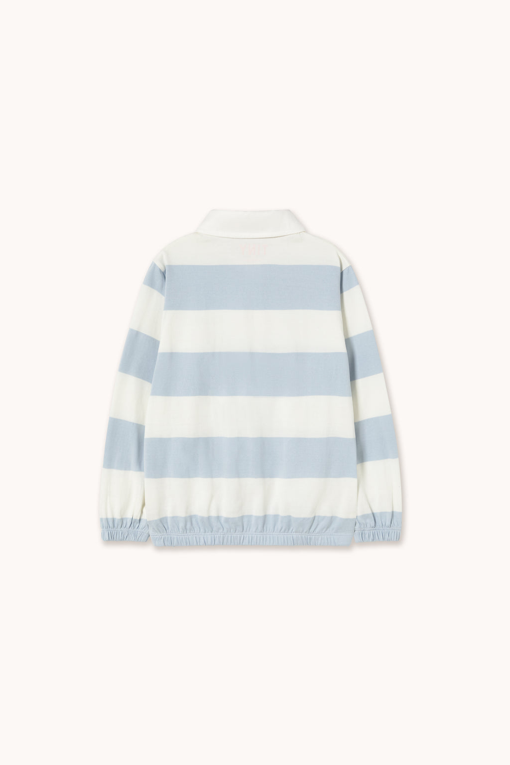 T-shirt Polo Tricoté Manches Longues à Rayures Bleu Clair et Blanc