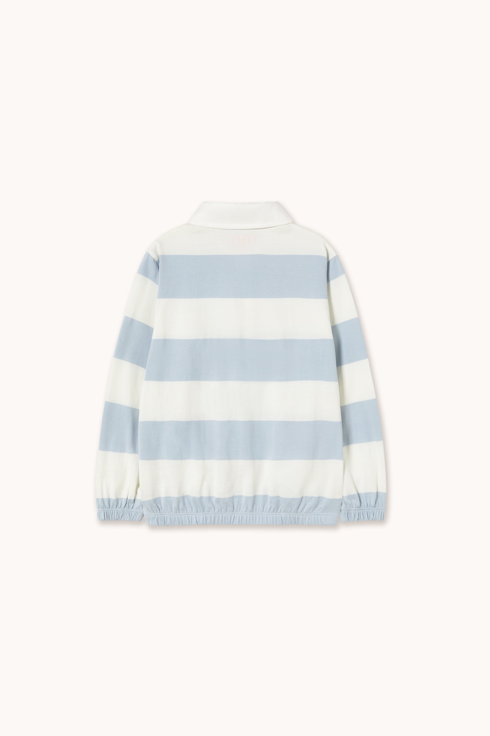T-shirt Polo Tricoté Manches Longues à Rayures Bleu Clair et Blanc