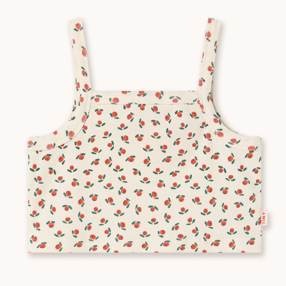 Sleeveless Top with Tiny Roses Rib Print