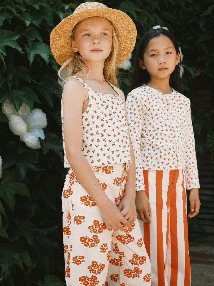 Sleeveless Top with Tiny Roses Rib Print