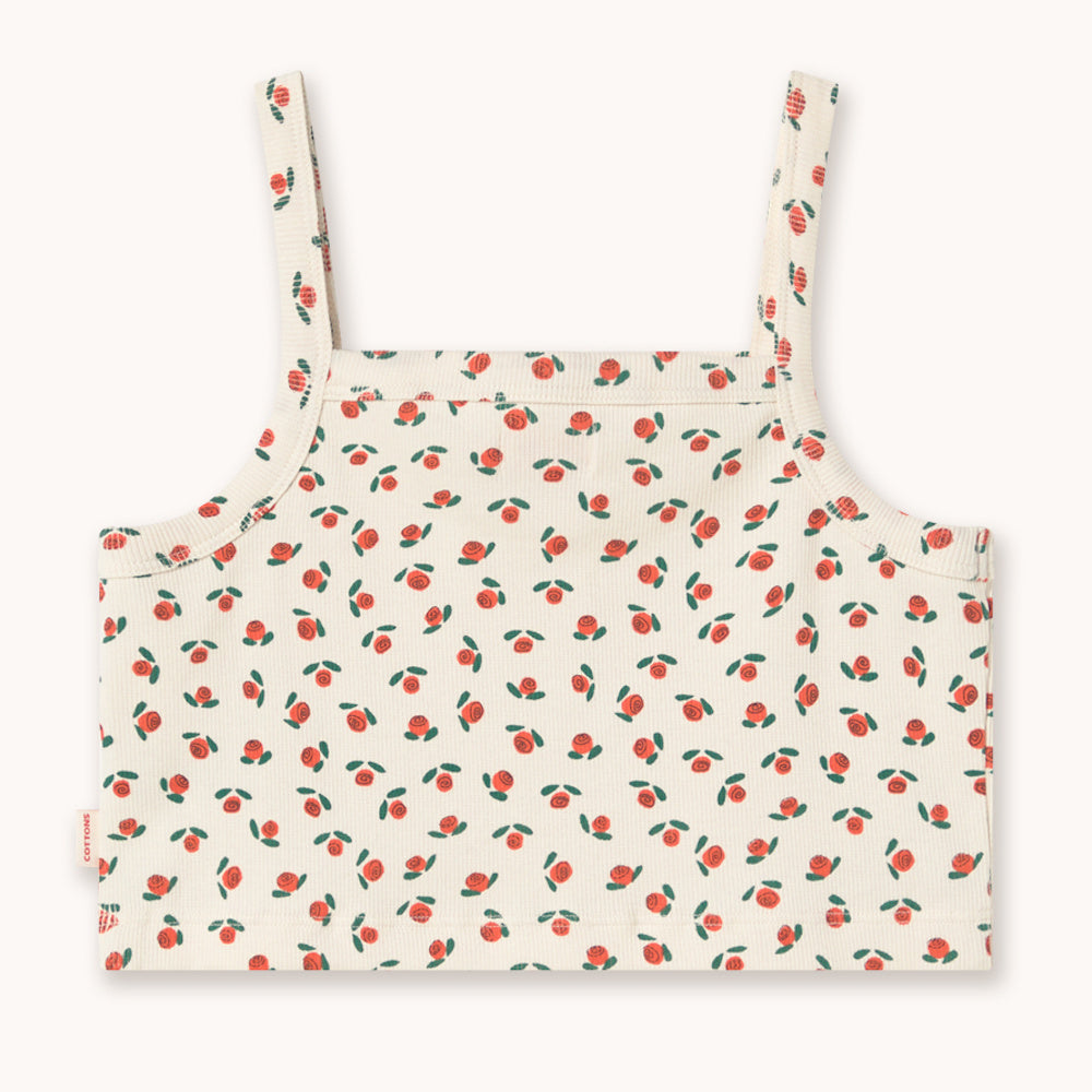 Sleeveless Top with Tiny Roses Rib Print