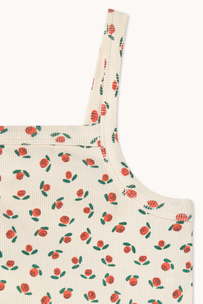 Sleeveless Top with Tiny Roses Rib Print