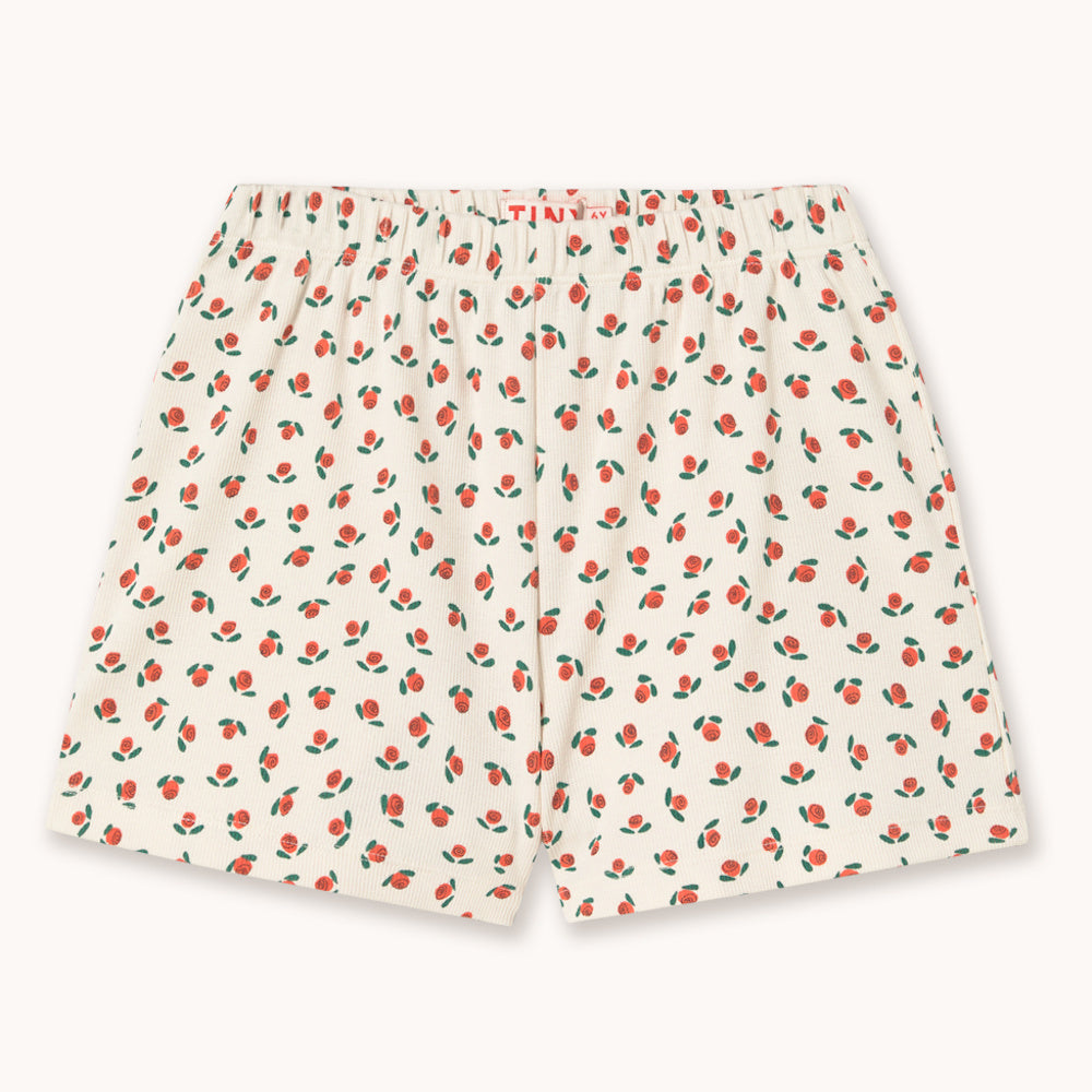 Short en Maille Côtelée à Petites Roses