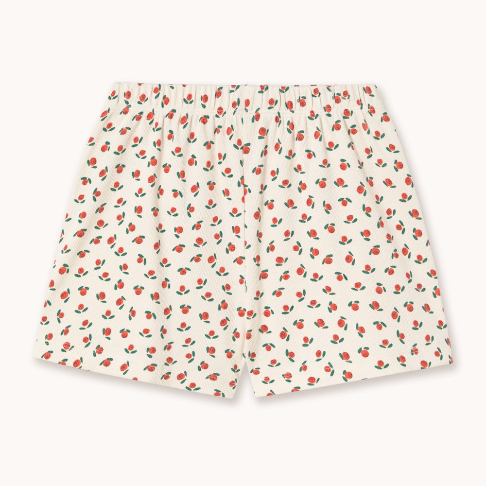 Short en Maille Côtelée à Petites Roses