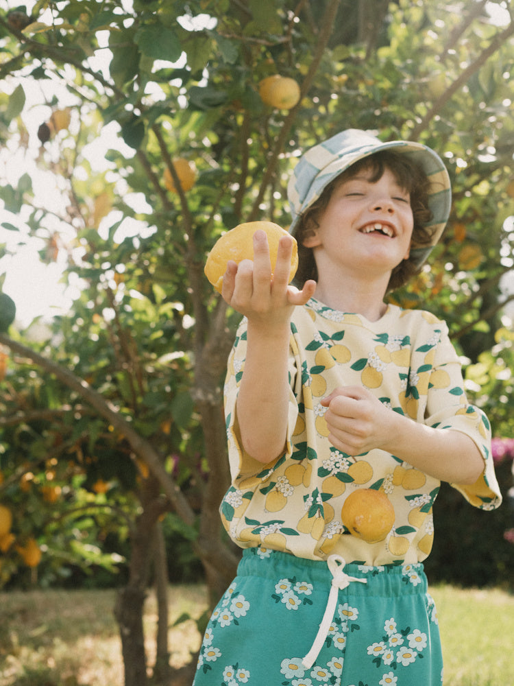 T-shirt en Maille Côtelée à Imprimé Oranges