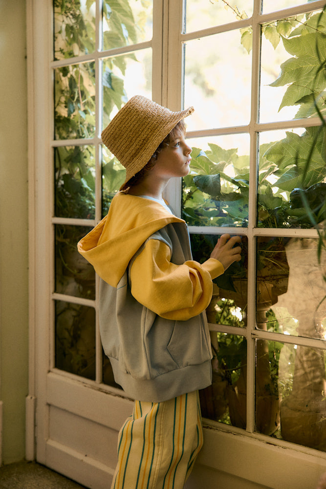 Hoodie à Blocs de Couleurs Gris et Orange