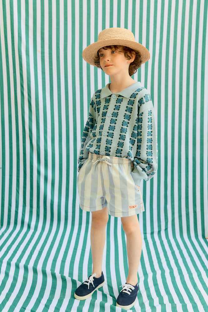 Short en Sergé à Rayures Bleu Clair