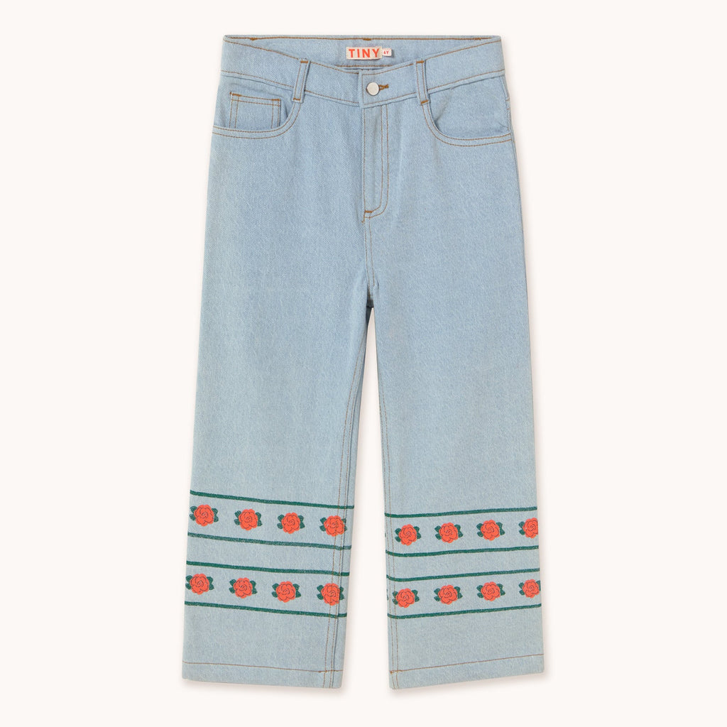 Jean en Denim à Imprimé Roses