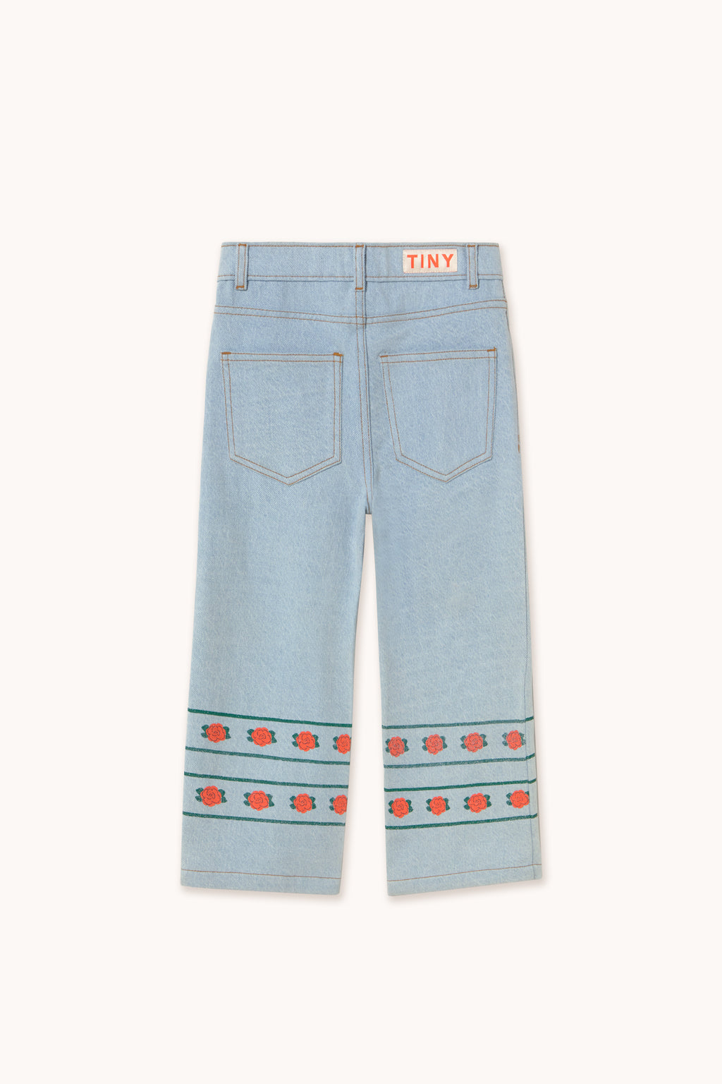 Jean en Denim à Imprimé Roses