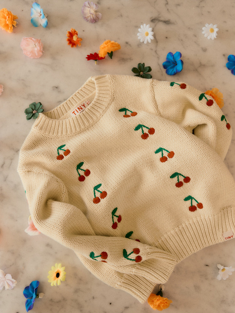 Pull Jaune à Motif Mini Cerises