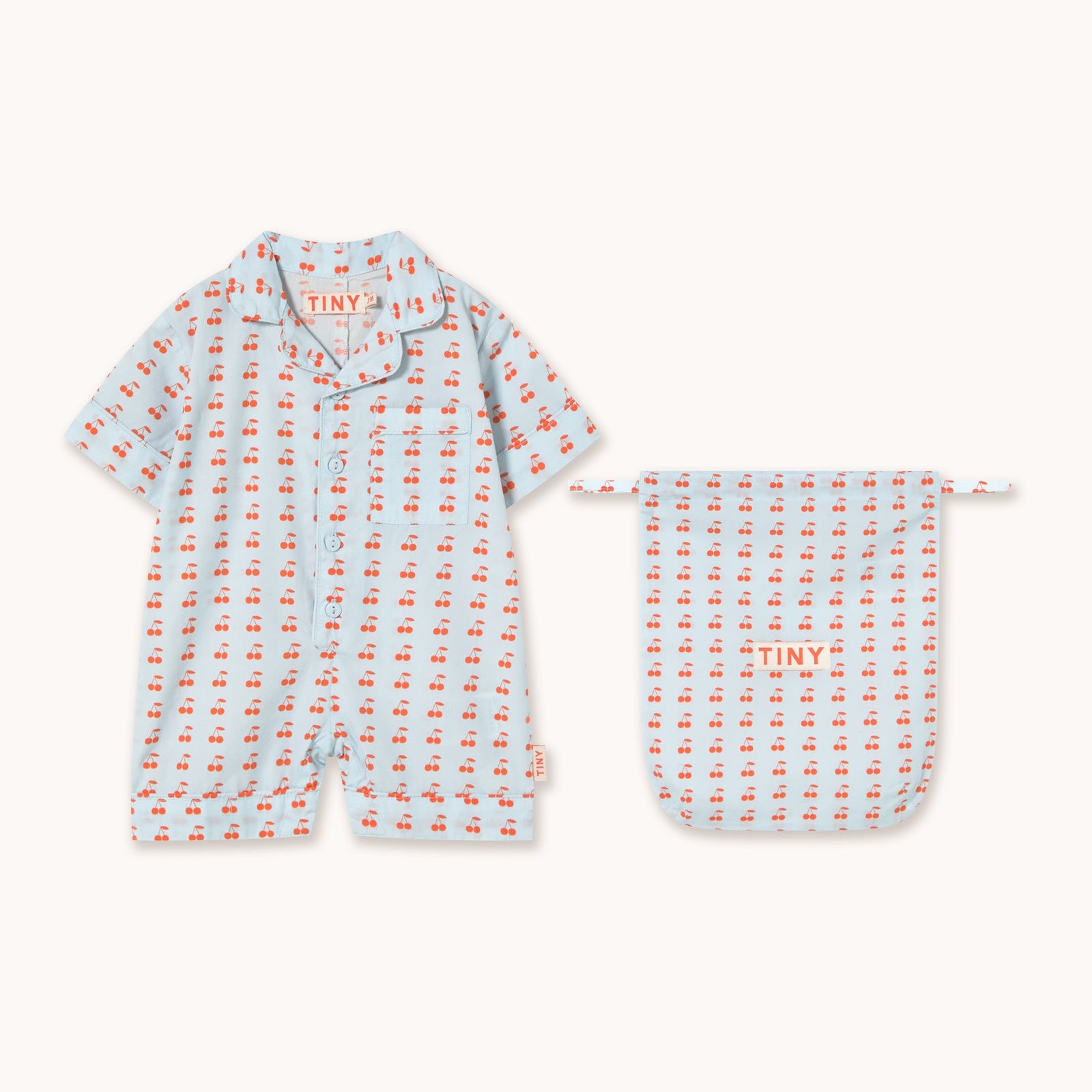 One-piece baby jumpsuit with cherry print