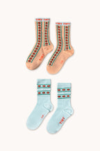 Ice Blue Medium Size Socks with Rose Pattern