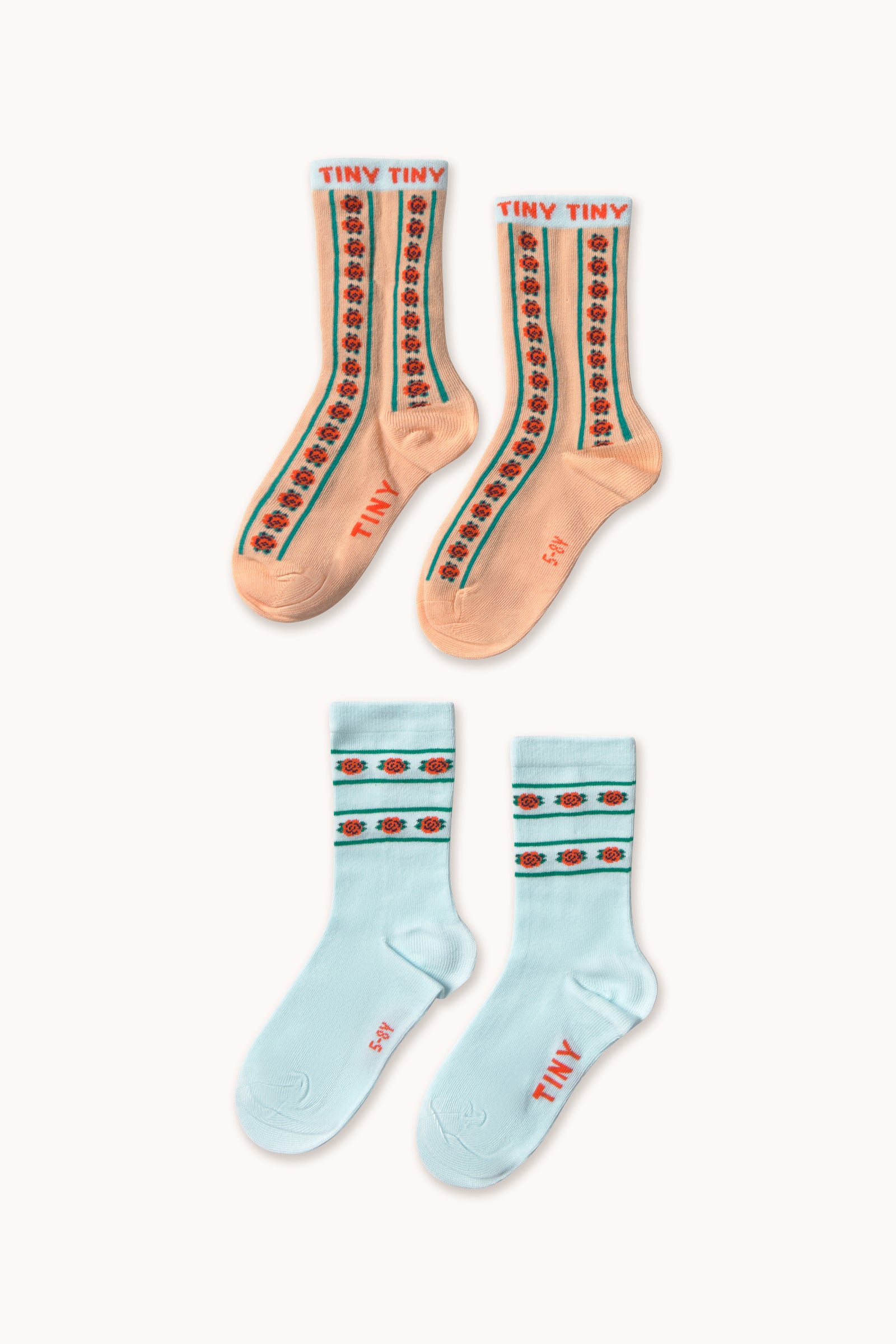 Ice Blue Medium Size Socks with Rose Pattern
