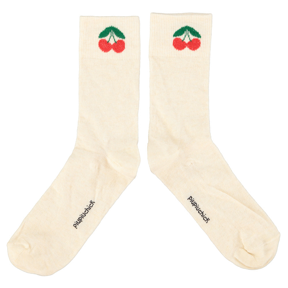 Chaussettes Bébé Écru à Imprimé Cerises