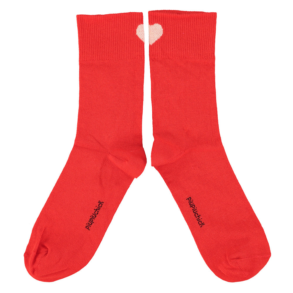 Chaussettes Bébé Rouges à Cœur Écru