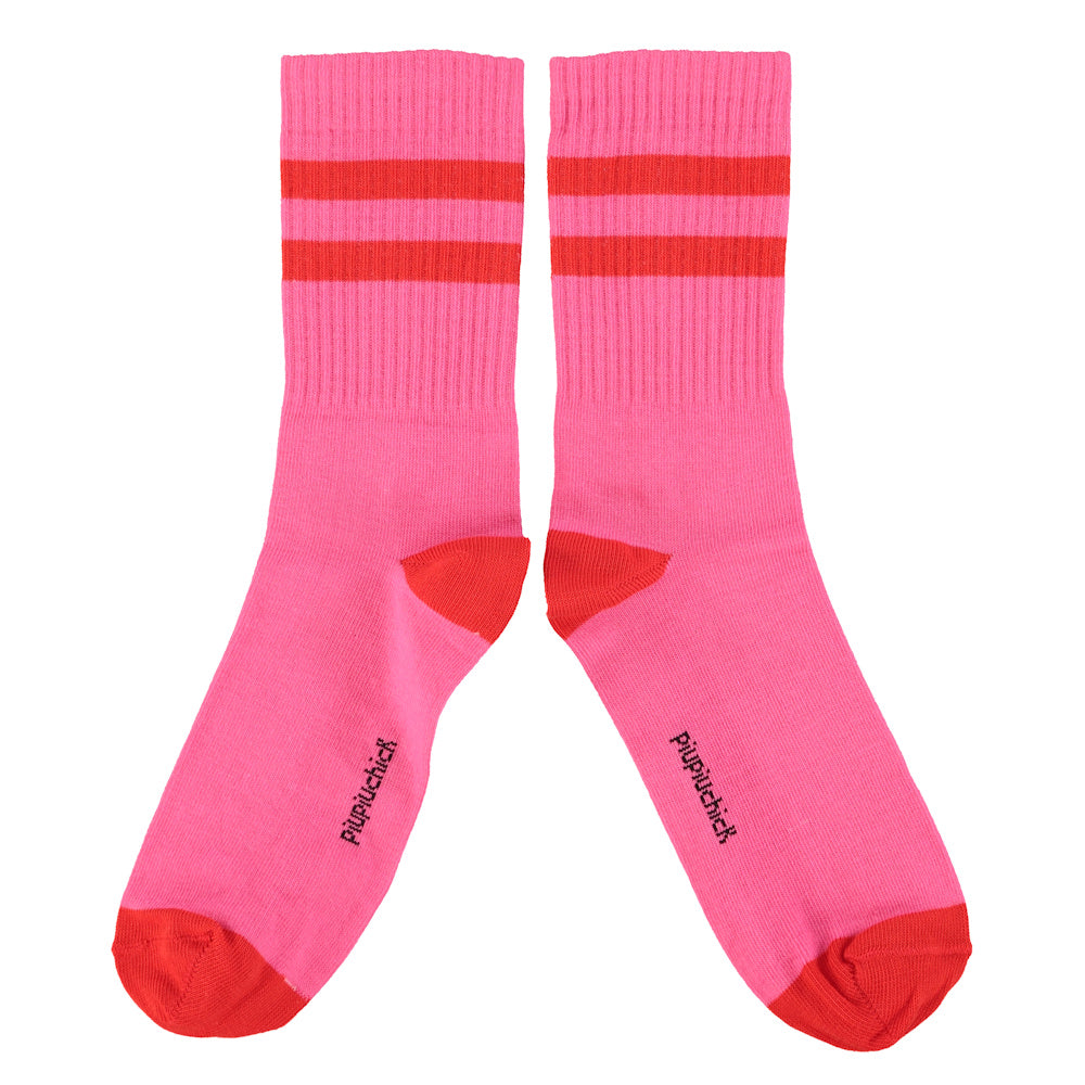 Pink Socks with Red Stripes