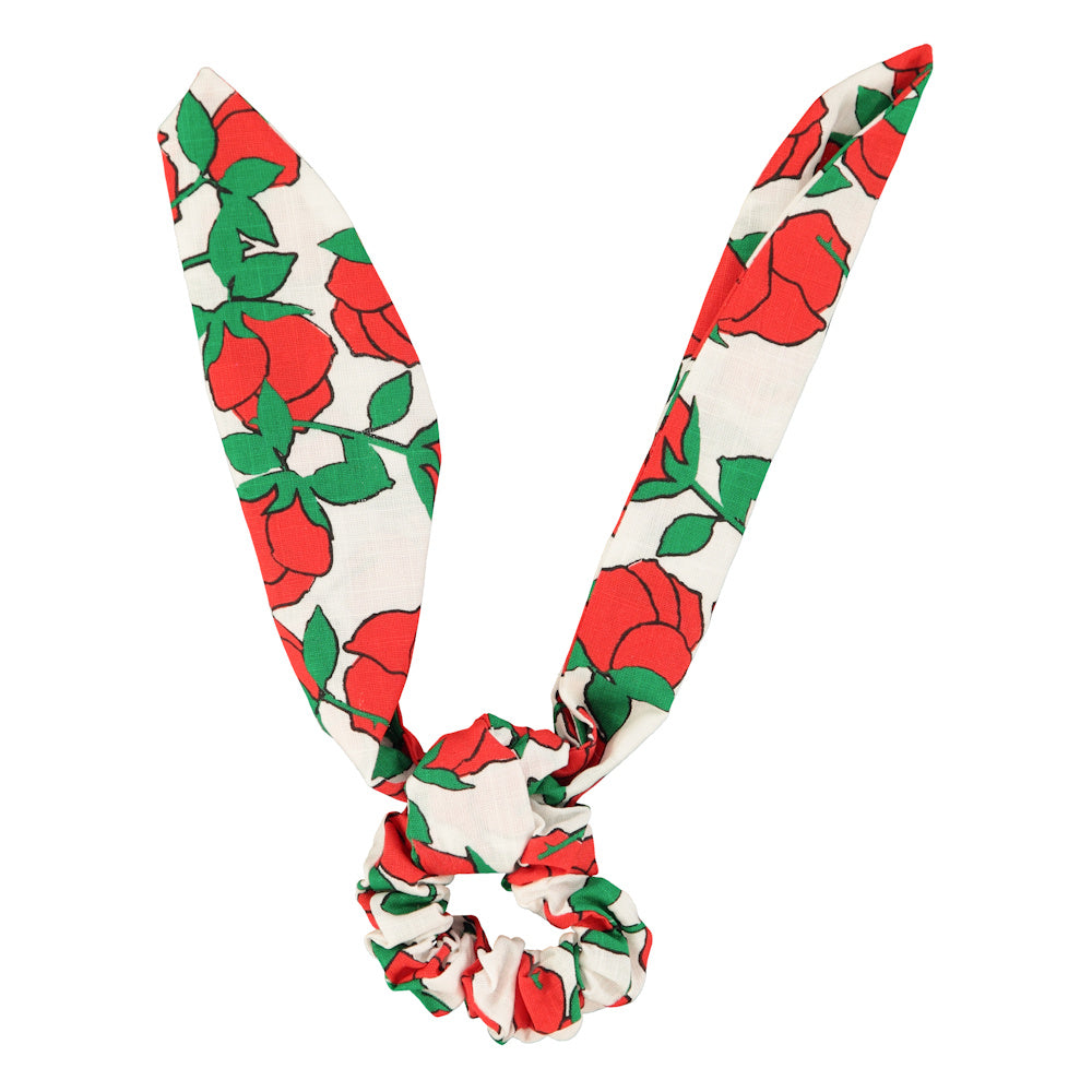 Chouchou Écru à Imprimé Roses Rouges