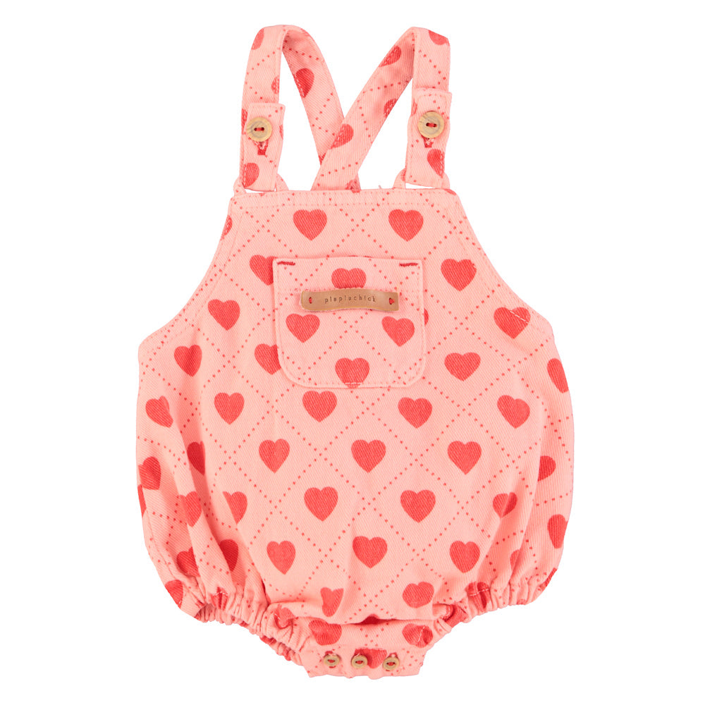 Barboteuse Bébé Rose à Imprimé Cœurs Rouges