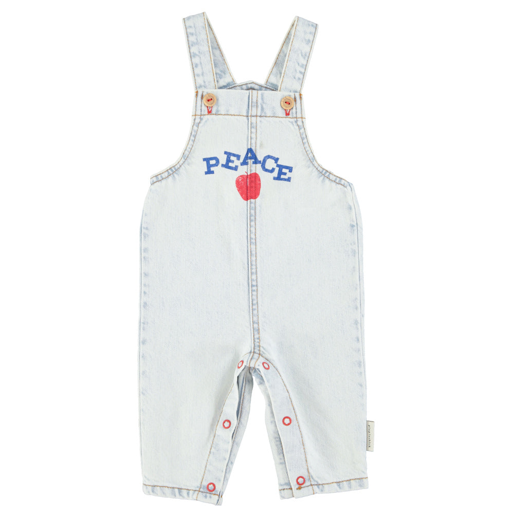 Baby Dungarees Washed Light Blue Denim with "PEACE" Print