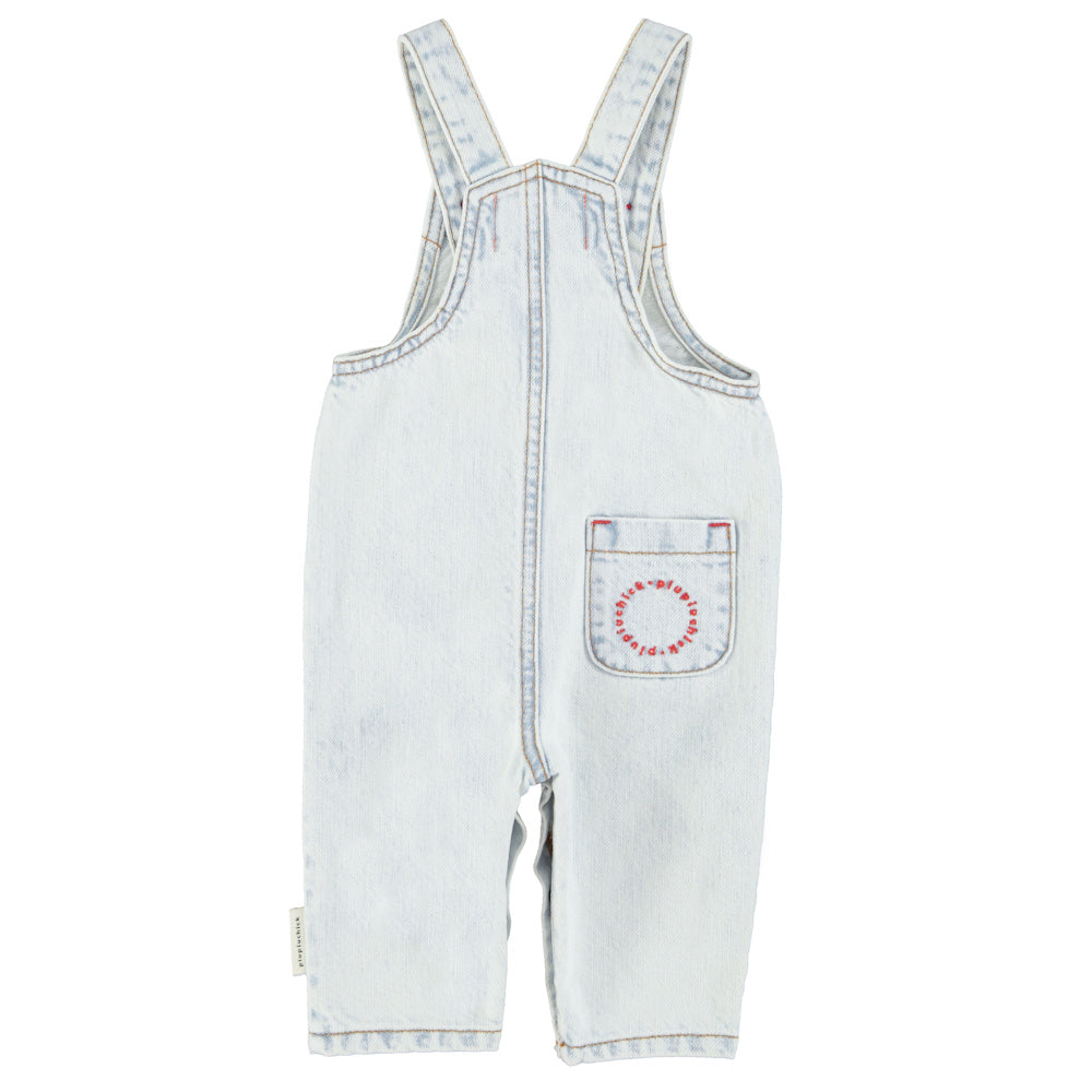Baby Dungarees Washed Light Blue Denim with "PEACE" Print