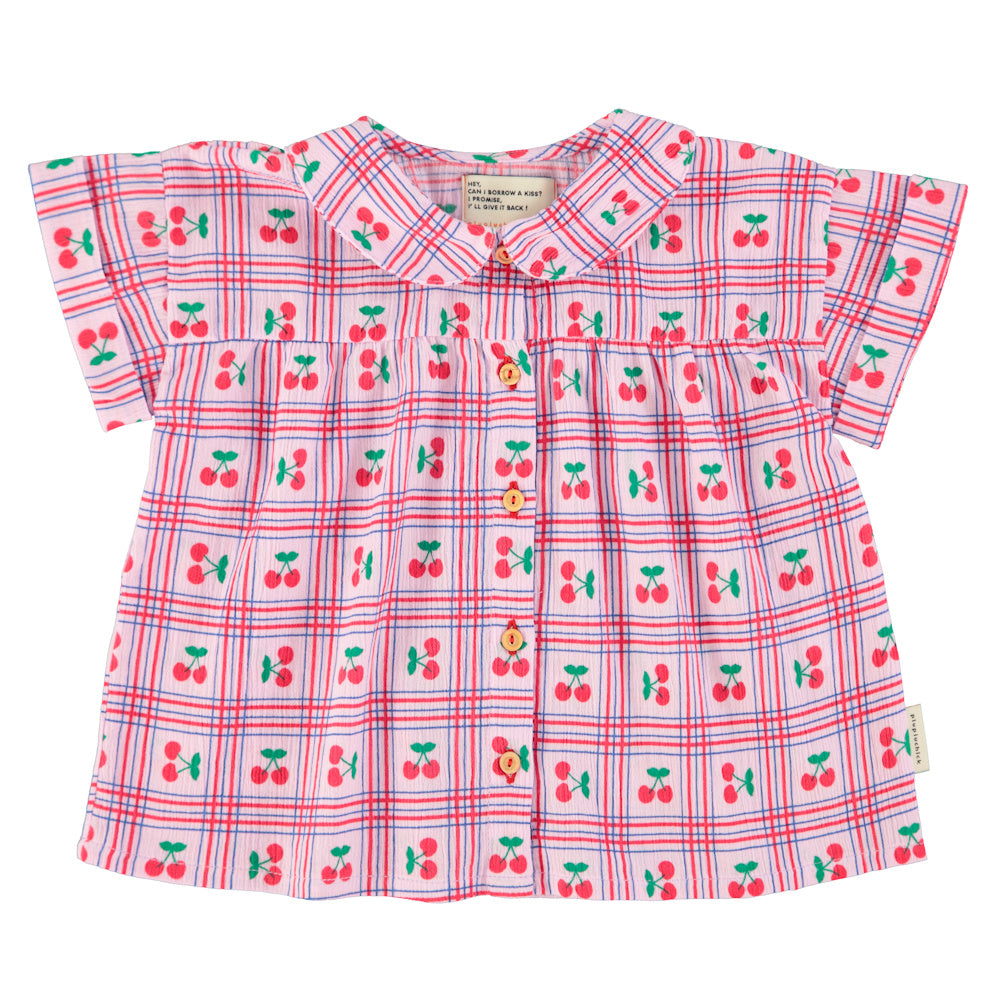 Peter Pan Collar Shirt Lilac with Cherries Allover