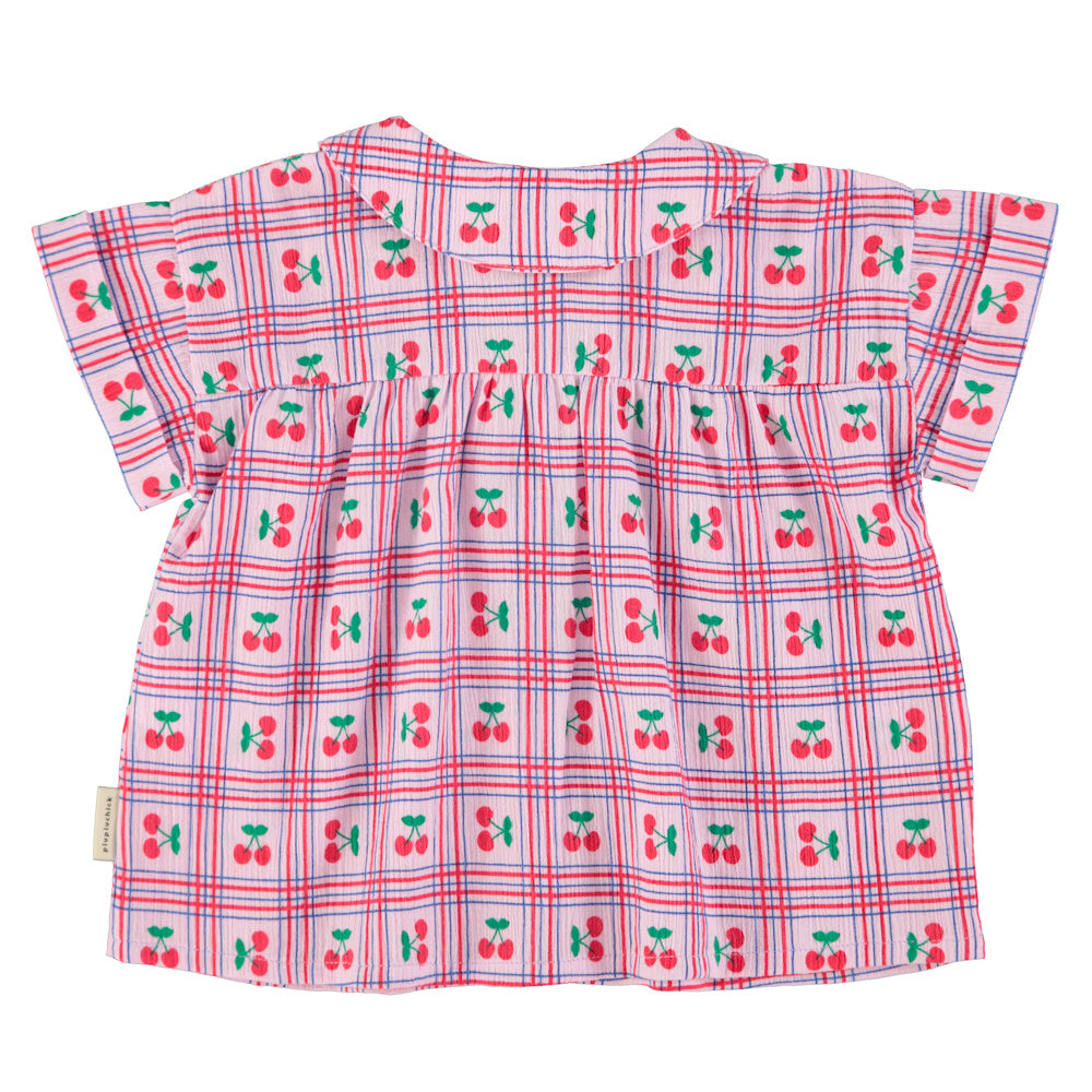 Peter Pan Collar Shirt Lilac with Cherries Allover