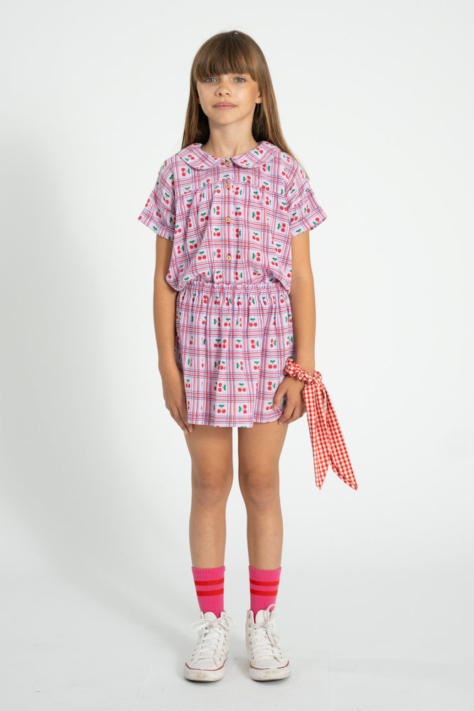 Peter Pan Collar Shirt Lilac with Cherries Allover