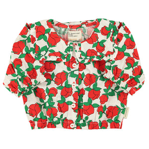 Blouse Écrue à Imprimé Roses Rouges