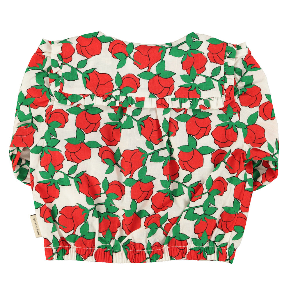 Blouse with Sailor collar Ecru with Red Roses Print