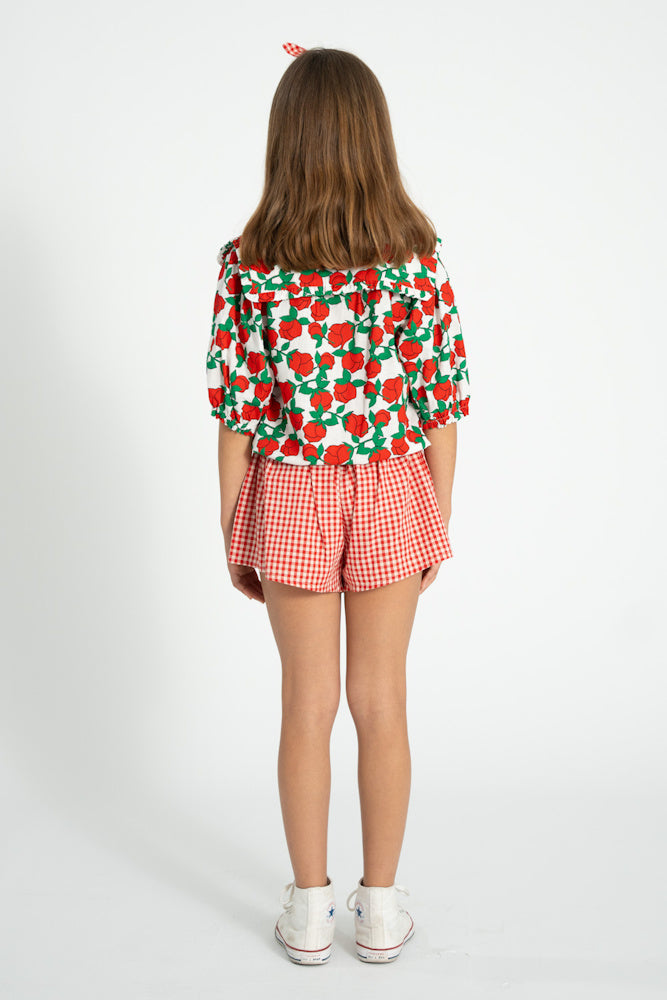 Blouse with Sailor collar Ecru with Red Roses Print