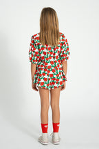 Blouse with Sailor collar Ecru with Red Roses Print