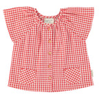 Blouse with Butterfly Sleeves Red & Ecru Checkered