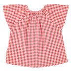 Blouse with Butterfly Sleeves Red & Ecru Checkered