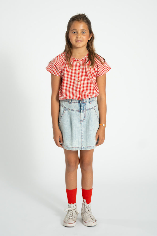 Blouse with Butterfly Sleeves Red & Ecru Checkered