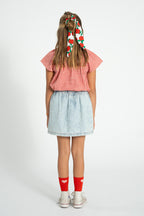 Blouse with Butterfly Sleeves Red & Ecru Checkered