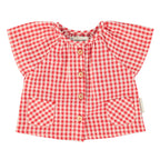 Baby Blouse with Butterfly Sleeves Red & Ecru Checkered