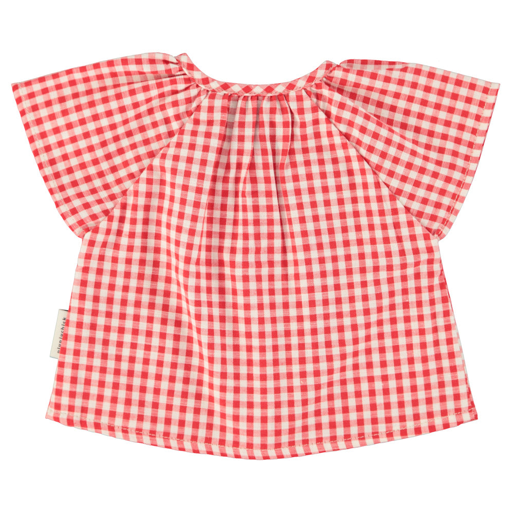 Baby Blouse with Butterfly Sleeves Red & Ecru Checkered