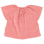 Baby Blouse with Butterfly Sleeves Red & Ecru Checkered