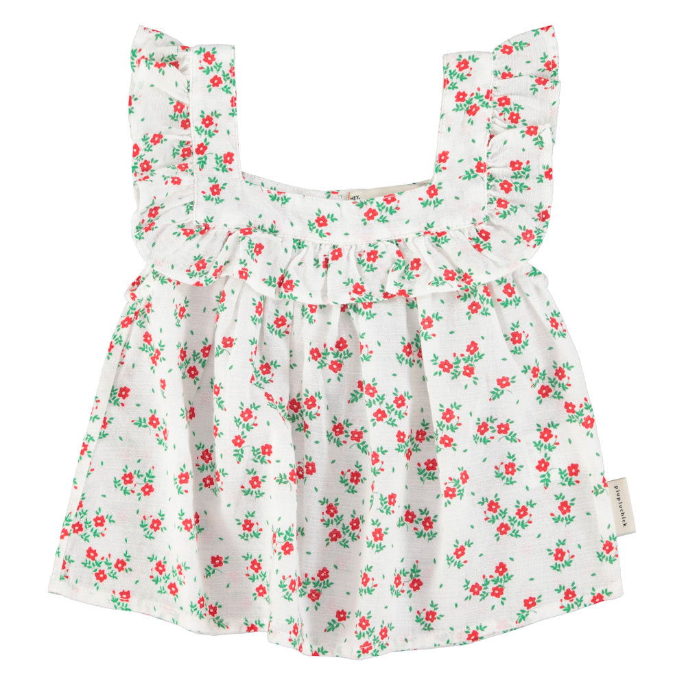 Blouse Écrue à Motif Fleurs Rouges