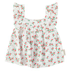 Blouse Écrue à Motif Fleurs Rouges