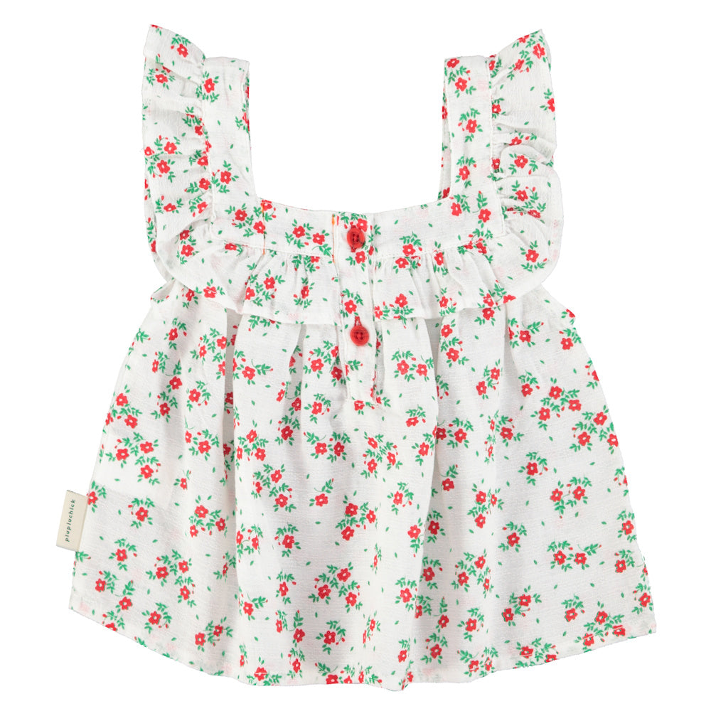 Blouse Écrue à Motif Fleurs Rouges