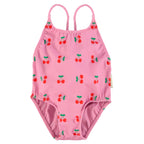 Swimsuit with Crossed Straps Pink with Cherries Allover