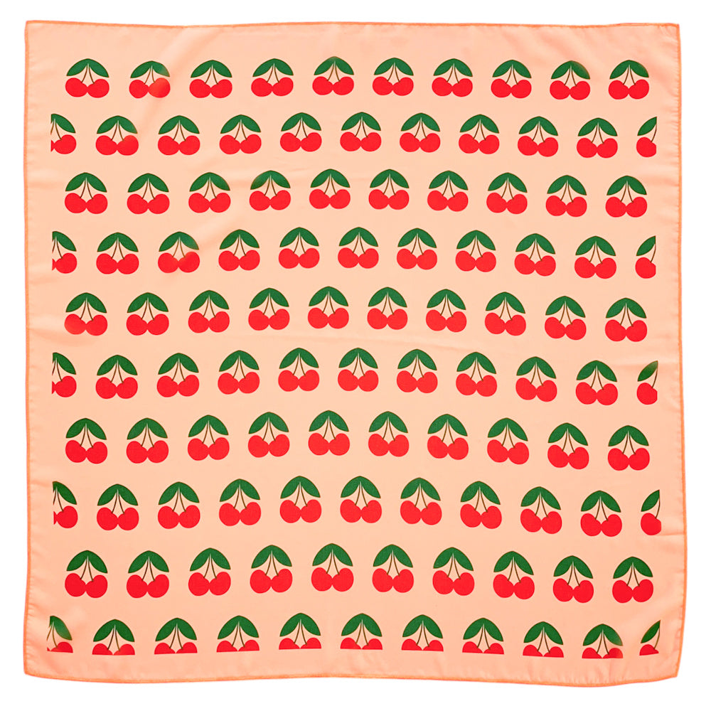 Bandana Satin Corail Imprimé Cerises