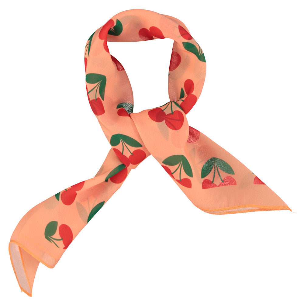 Bandana Satin Corail Imprimé Cerises